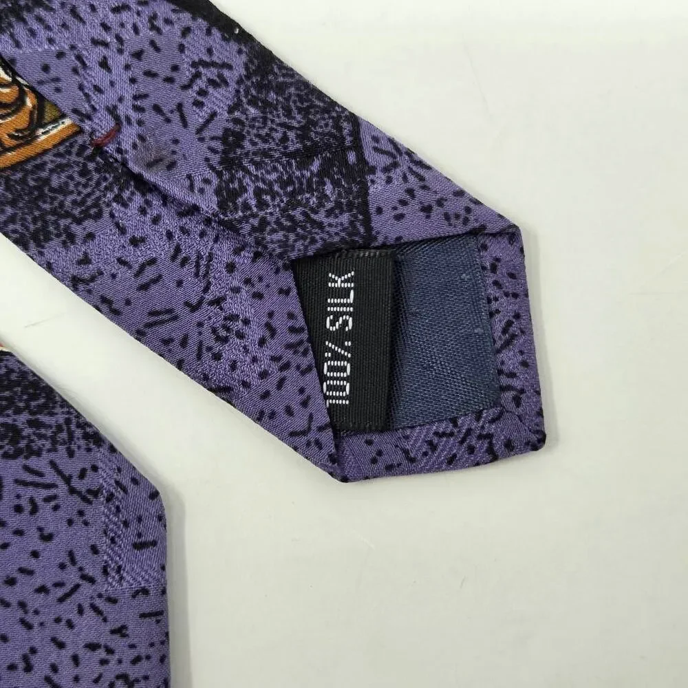 TABASCO VINTAGE SILK TIE PURPLE NEUTRAL BUTLER JACQUARD SATIN 3.75